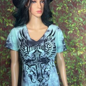 Affliction Green Graphic Tee shirt